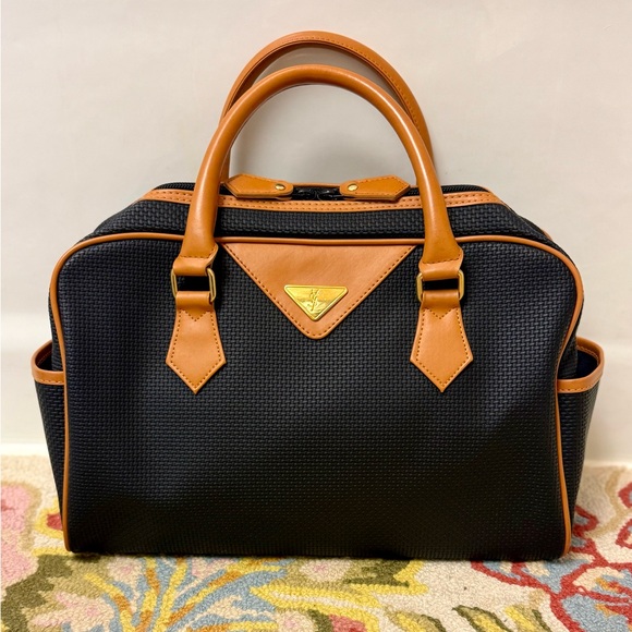 Yves Saint Laurent Handbags - YVES SAINT LAURENT Vintage YSL PVC/Canvas Top Handle Boston Bag - Black/Brown